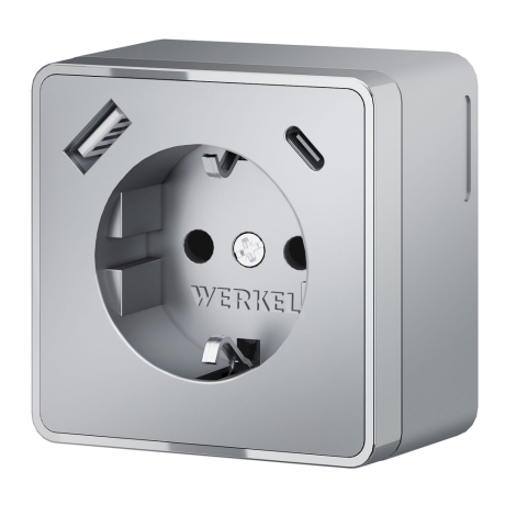 Розетка с заземлением и со шторками и USB Werkel Gallant (серебряный) W5071706 
