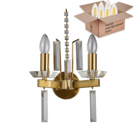 Бра Crystal Lux с лампочками MARRON AP2 BRASS+Lamps E14 Свеча 