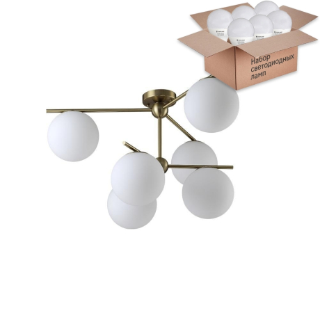 Потолочная люстра Crystal Lux  с лампочками FELIZ SP-PL6 BRONZE/WHITE+Lamps E27 P45 