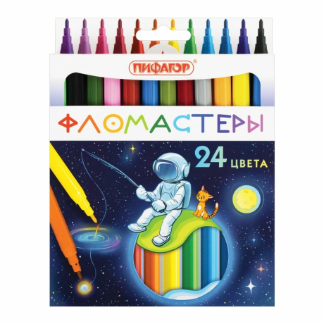 Нарушена упаковка!  <652613> Фломастеры ПИФАГОР "Космическая одиссея", 24 цвета, вентилируемый колпачок, 152446 (152446)