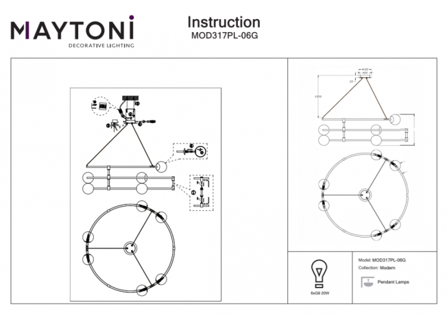 Подвесной светильник Maytoni Balance MOD317PL-06G 