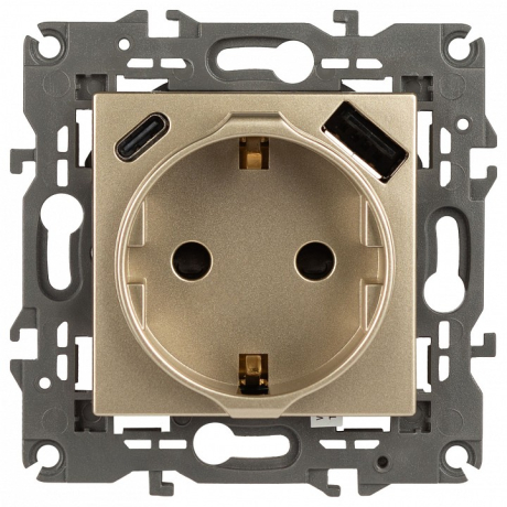 Розетка с заземлением и со шторкой и 2хUSB, без рамки Эра Эра Elegance 14-4108-04