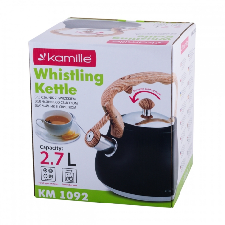 Нарушена упаковка!  <309752> Чайник 2,7л из нержавеющей стали со свистком и нейлоновой ручкой Kamille  1092