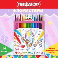 Нарушена упаковка! <653877> Фломастеры ПИФАГОР "ЕДИНОРОГ", 24 цвета, вентилируемый колпачок, 152450 (152450)