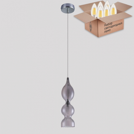 Подвесной светильник Crystal Lux с лампочкой Iris SP1 B Smoke+Lamps E14 Свеча 