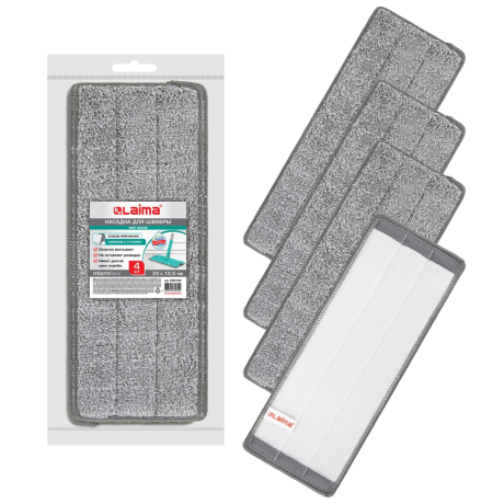 Насадки МОП для швабры (кармашки с 2-х сторон) КОМПЛЕКТ 4 шт., микрофибра, 33х12,5 см, LAIMA, 608146 (608146)