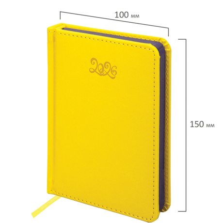 Нарушена упаковка!  <795267> Ежедневник датированный 2026, МАЛЫЙ ФОРМАТ 100х150 мм, А6, BRAUBERG "Rainbow", под кожу, желтый, 117258