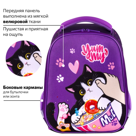 Нарушена упаковка!  <722896> Ранец BRAUBERG KIDS START, 1 отделение, 2 кармана, "Sweet cheeks", велюровая панель, 35х26х13см, 272093