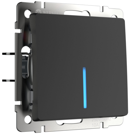 Выключатель одноклавишный с подсветкой без рамки Werkel черный матовый W1110108