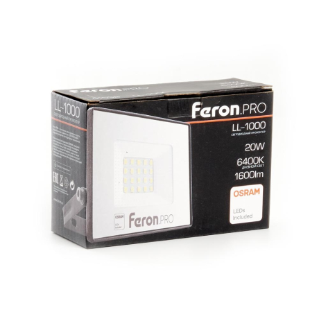 Светодиодный прожектор 20W 6400K (холодный) IP65 Feron PRO LL-1000 41538