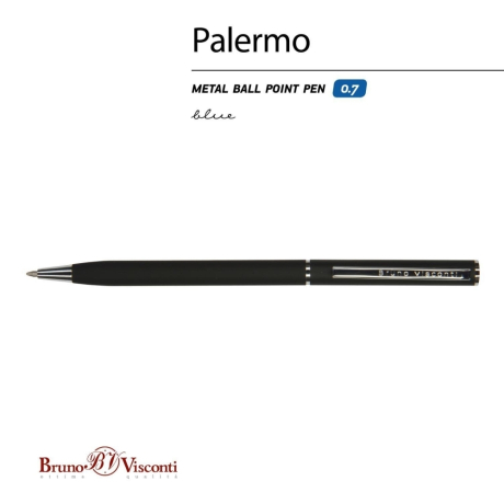 Нарушена упаковка!  <620594> Ручка шариковая BRUNO VISCONTI "Palermo", черный металлический корпус, 0,7 мм, синяя, 20-0250/01 (144162)