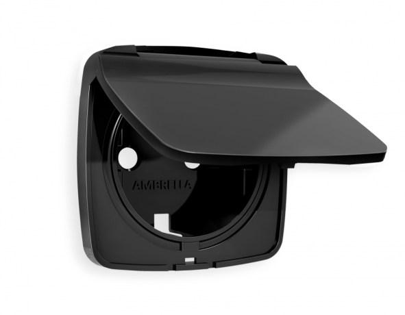 Лицевая панель OMEGA (Черный матовый) для электрической розетки с заземлением со шторками и крышкой IP44 QUANT OP8080 