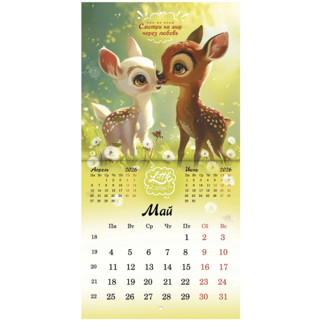 Нарушена упаковка!  <842857> Календарь настенный перекидной 2026 г., BRAUBERG, 12 листов, 21,4х21,4 см, МИНИ, "Magic animals", 116943