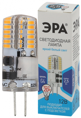 Лампочка светодиодная ЭРА STD LED-JC-2,5W-12V-SLC-840-G4 G4 2,5Вт силикон капсула нейтральный белый свет Б0049090 