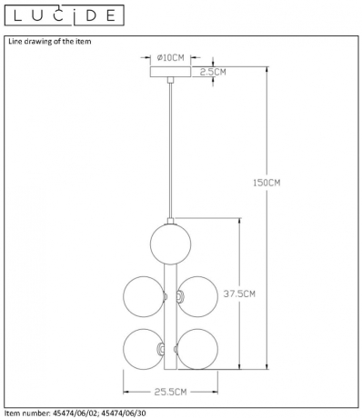 45474/06/30 Подвесной диммируемый светильник Lucide Tycho 