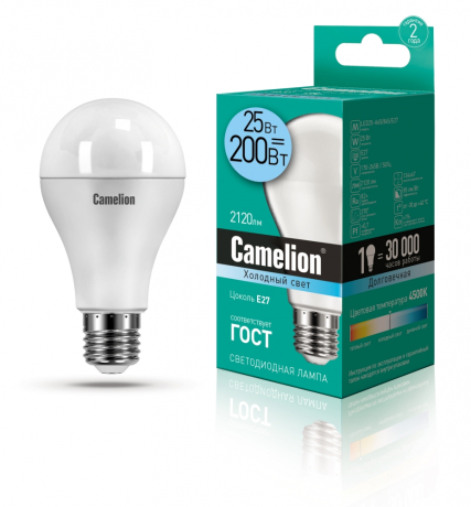 Светодиодная лампа E27 25W 4500К (белый) A65 Camelion LED25-A65/845/E27 (13572) 
