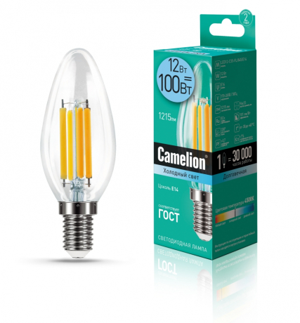 Светодиодная лампа E14 12W 4500К (белый) C35 Camelion LED12-C35-FL/845/E14 (13709) 