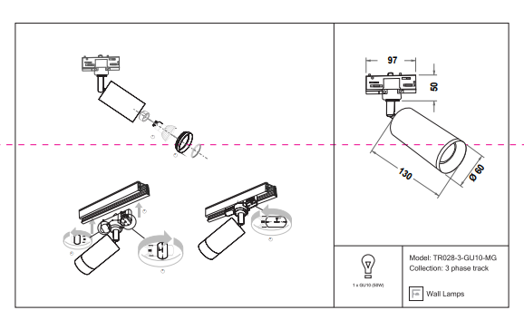 Трехфазный светильник для трека Maytoni Focus TR028-3-GU10-MG 