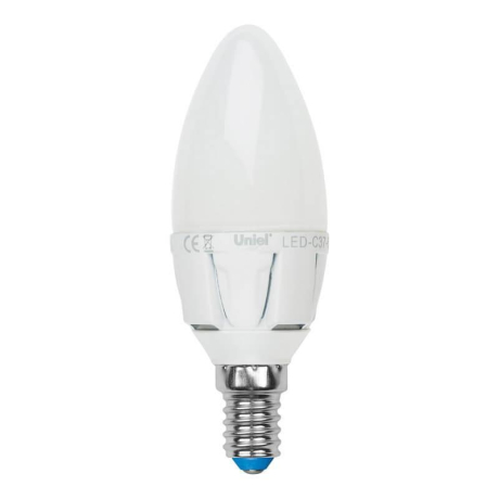 Светодиодная лампа E14 7W 3000K (теплый) Uniel LED-C37 7W-WW-E14-FR PLP01WH (UL-00002413) 