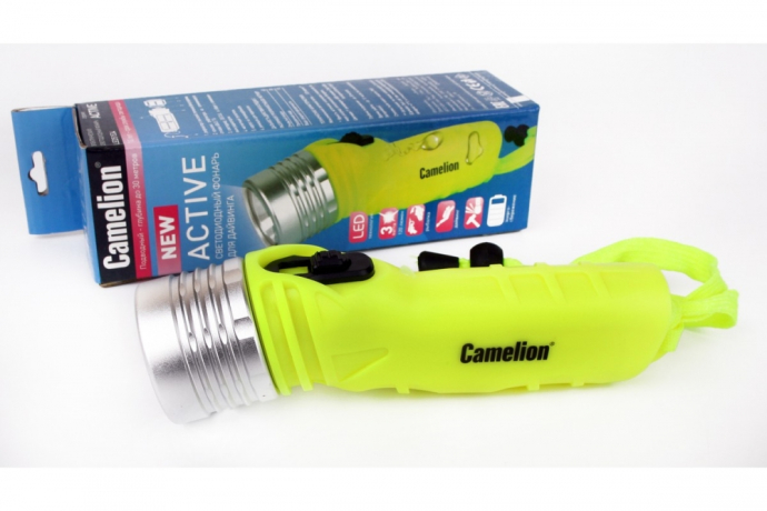Фонарь для дайвинга на батарейках. Дистанция освещения - 20м в прозрачной воде, 10м - в воде пониженной прозрачности, 40м - на открытом воздухе. Camelion LED51534