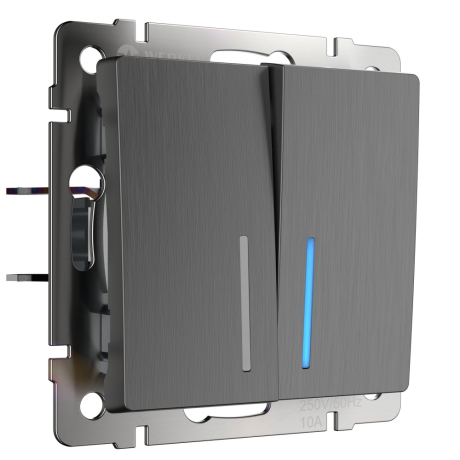 Выключатель двухклавишный с подсветкой без рамки Werkel графит рифленый W1120104