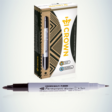 Нарушена упаковка!  <670055> 095143 Crown Маркер перманентный двухсторониий MULTI MARKER TWIN, ЧЕРНЫЙ пулевидный 2мм/1мм (P-800W) (12/1152/27648) (Б0048242)