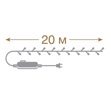 20м. Электрогирлянда ''Нить'' с контроллером (теплый) 200LED IP20 Vegas 55068