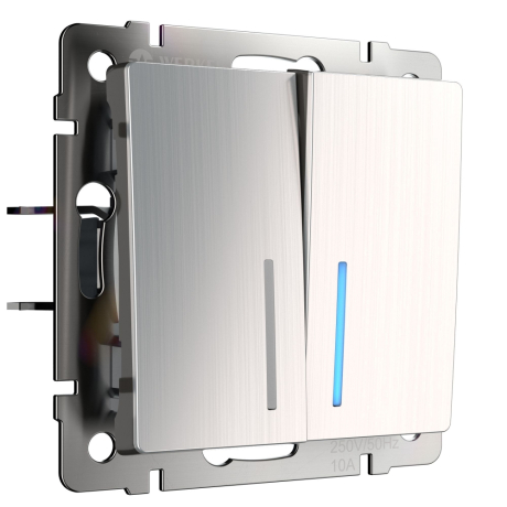 Выключатель двухклавишный с подсветкой без рамки Werkel глянцевый никель W1120102