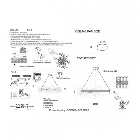 Подвесная люстра с лампочками CRYSTAL LUX GARDEN SP9 D800 GOLD+Lamps 