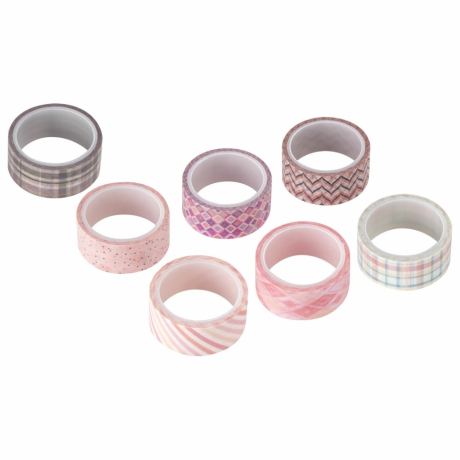 Нарушена упаковка! <236306> Клейкие WASHI-ленты для декора ОТТЕНКИ РОЗОВОГО, 15 мм х 3 м, 7 цветов, рисовая бумага, ОСТРОВ СОКРОВИЩ, 661704 (661704)