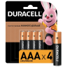 Нарушена упаковка! <302245> Батарейки КОМПЛЕКТ 4 шт., DURACELL Basic, AAA (LR03, 24А), алкалиновые, мизинчиковые, блистер, MN 2400 AAA LR3 (450403)