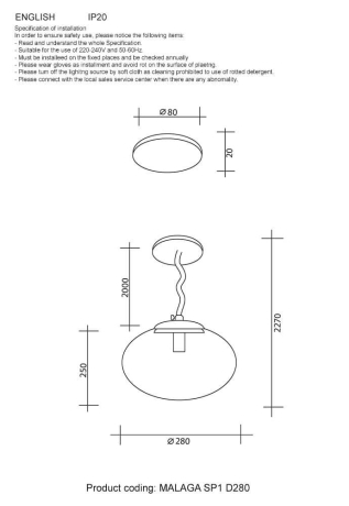 Подвесной светильник с лампочкой CRYSTAL LUX Malaga SP1 D280 Cooper+Lamps 