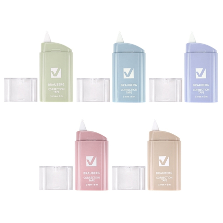 Нарушена упаковка!  <757610> Корректирующая лента BRAUBERG COMPACT PASTEL, 5 мм х 6 м, корпус ассорти, блистер, 272495