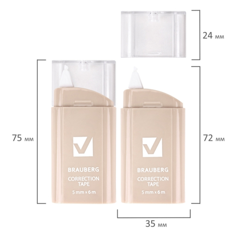 Нарушена упаковка!  <757610> Корректирующая лента BRAUBERG COMPACT PASTEL, 5 мм х 6 м, корпус ассорти, блистер, 272495