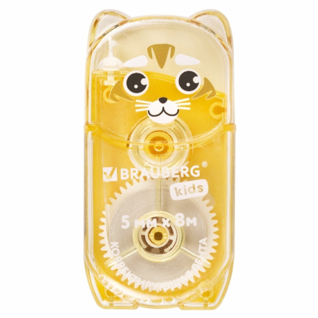 Нарушена упаковка!  <757614> Корректирующая лента BRAUBERG KIDS "ЗВЕРЯТА", 5 мм х 8 м, механизм перемотки, корпус ассорти, блистер, 272499
