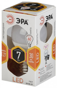 Лампа светодиодная ЭРА E27 7W 2700K матовая LED P45-7W-827-E27 Б0020550