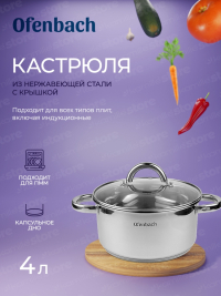 Кастрюля из нержавеющей стали 4л 22*11 см Ofenbach 100526