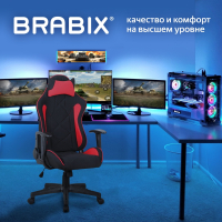 Кресло компьютерное BRABIX "GT Racer GM-101", подушка, ткань, черное/красное, 531820 (531820)