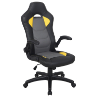 Кресло компьютерное BRABIX "Skill GM-005", откидные подлокотники, экокожа, черное/желтое, 532494 (532494)