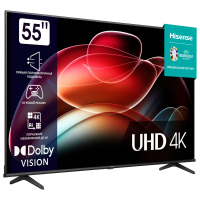 Телевизор HISENSE 55A6K, 55" (139 см), 3840x2160, 4K, 16:9, SmartTV, Wi-Fi, черный (456767)