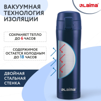 Термокружка с двойной стенкой из нержавеющей стали, 470 мл, цвет королевский синий, LAIMA, 608079 (608079)