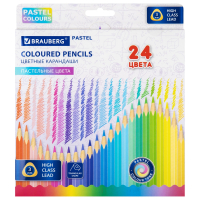 Карандаши цветные BRAUBERG PASTEL, 24 пастельных цвета, трёхгранные, грифель 3 мм, 181851 (181851)