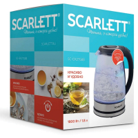 Чайник SCARLETT SC-EK27G88, 1,8 л, 1800 Вт, закрытый нагревательный элемент, стекло, черный (457207)