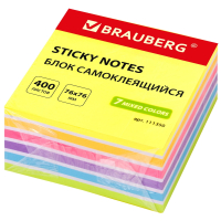 Блок самоклеящийся (стикеры) BRAUBERG НЕОНОВЫЙ 76х76 мм, 400 листов, 7 цветов, 111350 (111350)
