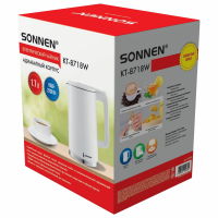 Чайник электрический с двойными стенками SONNEN KT-8718W, 1,7 л, 2200Вт, белый, 454685