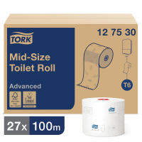 Бумага туалетная 100 м, TORK (Система Т6), комплект 27 шт., Advanced, 2-слойная, белая, 127530 (126135)