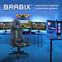 Кресло компьютерное BRABIX "GT Carbon GM-120", две подушки, экокожа, черное/зеленое, 531929 (531929)
