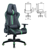 Кресло компьютерное BRABIX "GT Carbon GM-120", две подушки, экокожа, черное/зеленое, 531929 (531929)
