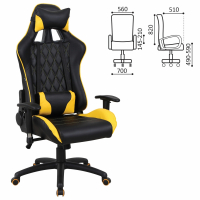 Кресло компьютерное BRABIX "GT Master GM-110", две подушки, экокожа, черное/желтое, 531927 (531927)