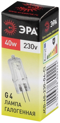 Лампа галогенная ЭРА G4 40W 2700K прозрачная G4-JCD-40W-230V-CL C0039280